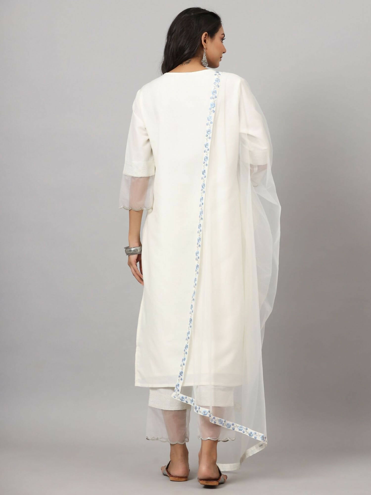 Juniper Women's White Chinnon Solid Embroidered Kurta Set - Distacart