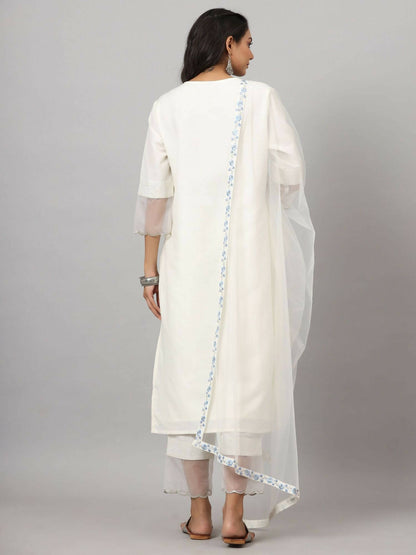 Juniper Women's White Chinnon Solid Embroidered Kurta Set - Distacart