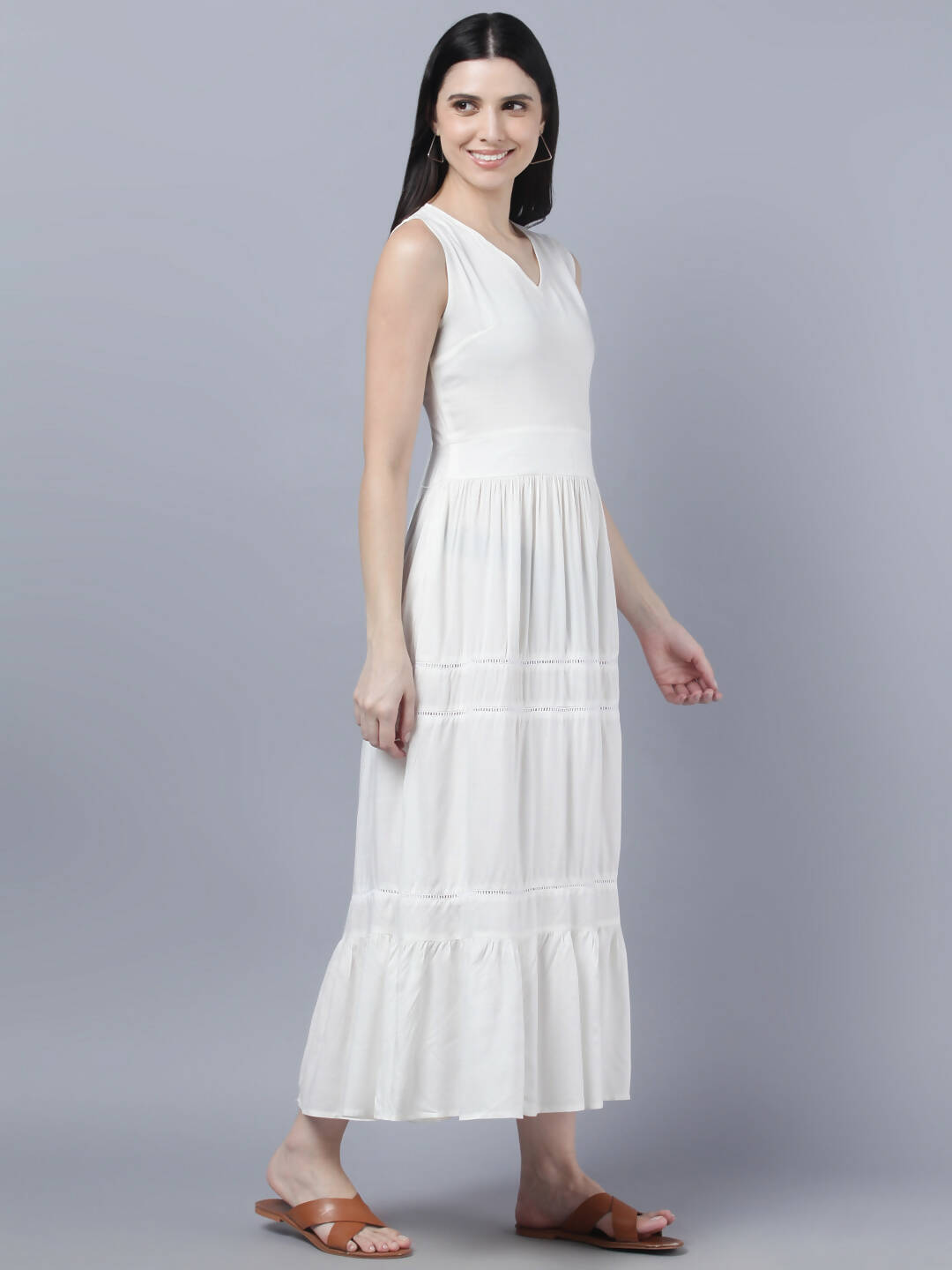 Myshka Women White Solid Maxi Dress - Distacart