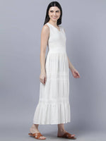 Thumbnail for Myshka Women White Solid Maxi Dress - Distacart