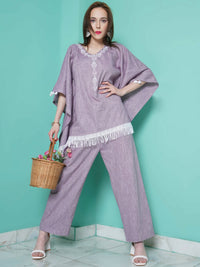 Thumbnail for Women Republic Purple Cotton Kafttan With Palazzo - Distacart