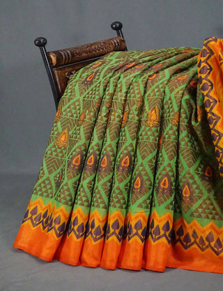 Parrot Green Printed Cotton Brasso Saree By Gayathri Reddy Designer Studio - Distacart