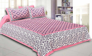 Vamika Printed Cotton Pink & Black Bedsheet With Pillow Covers