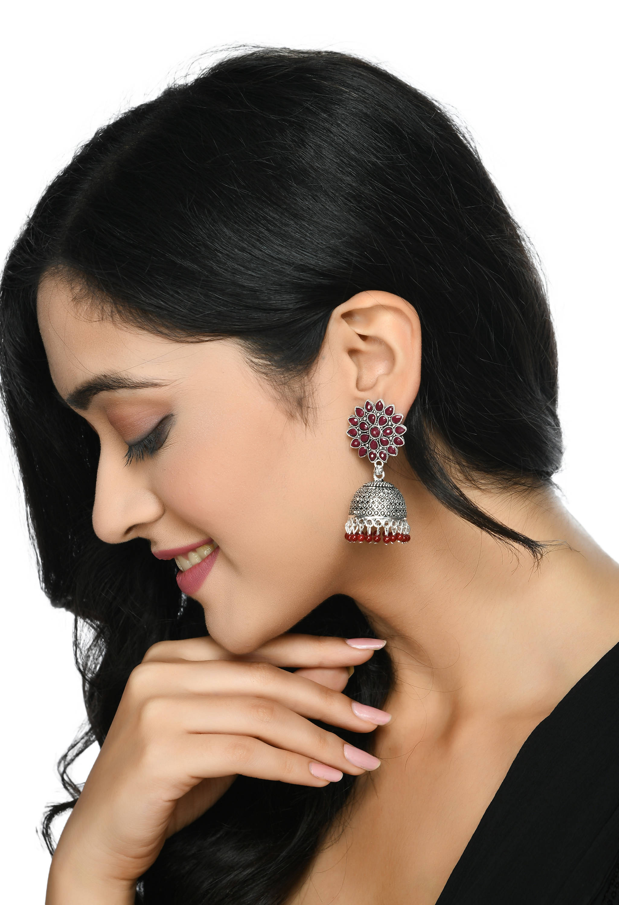 Mominos Fashion Johar Kamal Kundan Work Jhumka With Maroon Beads - Distacart