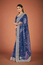 Thumbnail for Vamsee Navy Blue Organza Saree - Distacart