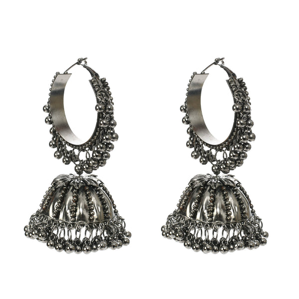 Mominos Fashion Johar Kamal Oxidised Black-Plated With Ghungroo Jhumkas - Distacart