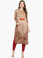 Thumbnail for Janasya Brown Printed Straight Kurta - Distacart