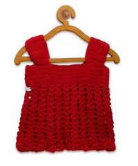 Thumbnail for Chutput Kids Red Ice Cream Design Solid Wool Frock - Distacart