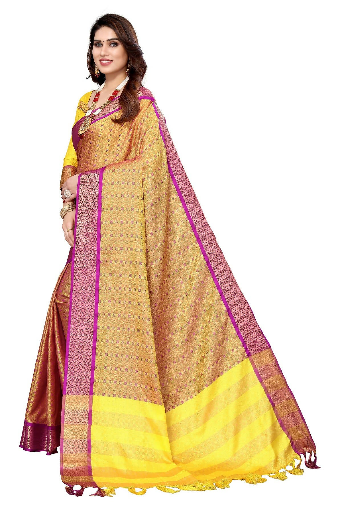 Vamika Weaving Yellow Cotton Silk Saree - Distacart
