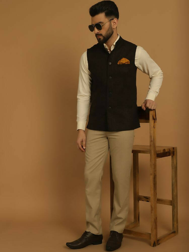 Even Apparels Nehru Jacket With Welt Pockets - Brown - Distacart