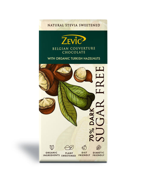 Zevic 70% Dark Belgian Couverture Chocolate with Organic Turkish Hazelnuts