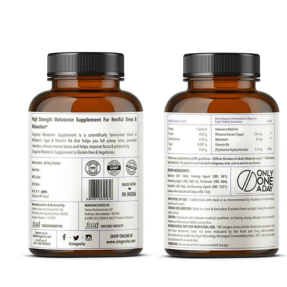 Zingavita High Strength Melatonin 10 mg+ Tablets - Distacart
