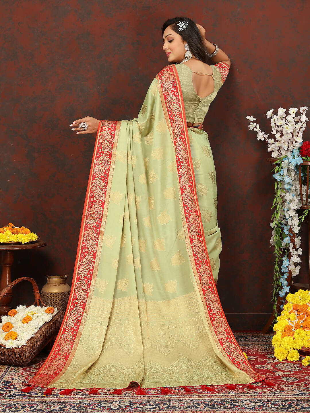 Lorenvalley Fashion Seagreen Cotton Woven Design with Zari Weaving Design Saree - Distacart