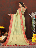 Thumbnail for Lorenvalley Fashion Seagreen Cotton Woven Design with Zari Weaving Design Saree - Distacart