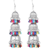 Thumbnail for Muskan Fancy Sterling Silver Earrings With Jhumki & Multicolor Beads
