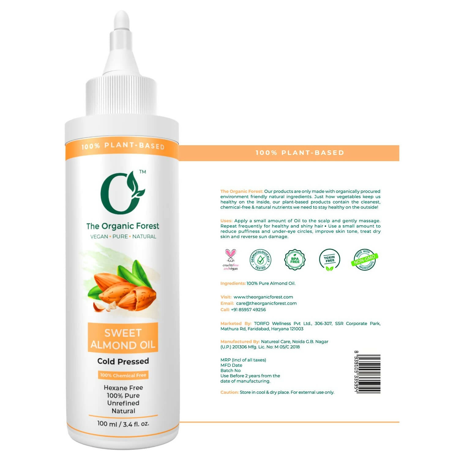 The Organic Forest Sweet Almond Oil For Skin, Face, Hair - Distacart