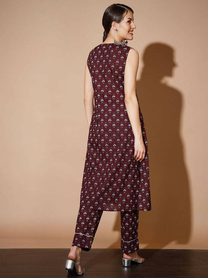 Myshka Women Rust Floral Kurta & Trousers - Distacart