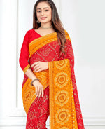 Thumbnail for Red & Yellow Georgette Bandhani Printed Saree With Unstitched Blouse Piece - Jyoti - Distacart