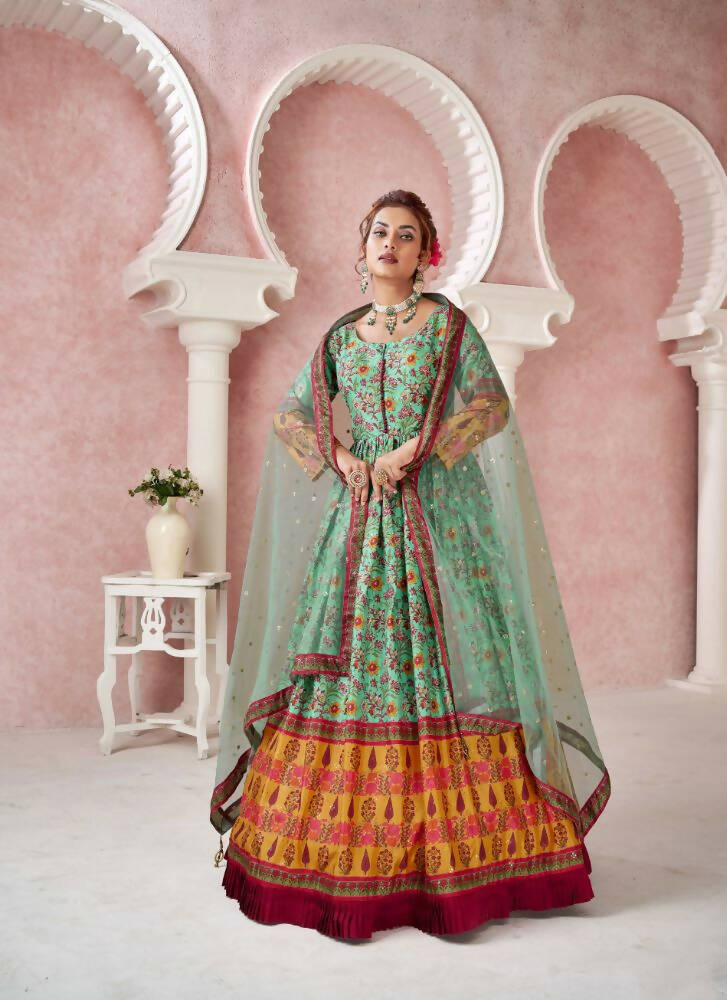 Everywhere Designer Green Dola Silk Gown With Dupatta - Anbazaar - Distacart