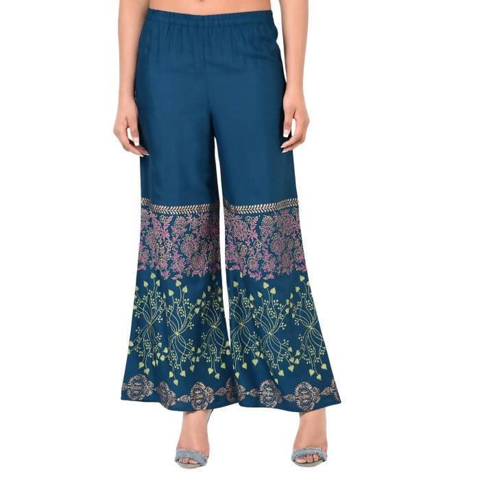 Aniyah Latest Rayon Block Print Flared Palazzo In Blue (AN-161K)
