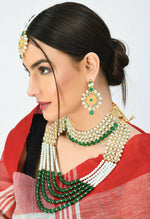 Thumbnail for Mominos Fashion Johar Kamal Gold-Plated Rani Haar with Cream Green and Off white Pearls Jewellery Set - Distacart