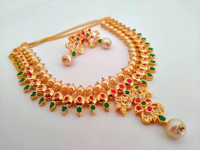 Multicolor Uncuts Bridal Jewelry With Earrings