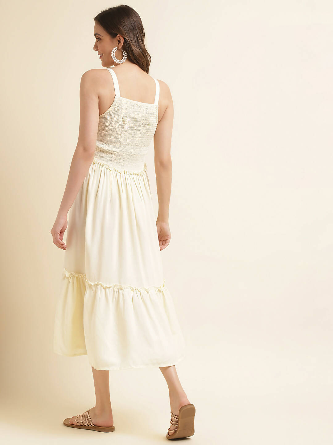 White Cotton Solid Flared Dress with Printed Shrug - Yukti - Distacart