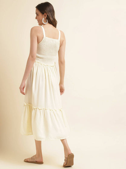 White Cotton Solid Flared Dress with Printed Shrug - Yukti - Distacart