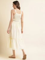 Thumbnail for White Cotton Solid Flared Dress with Printed Shrug - Yukti - Distacart