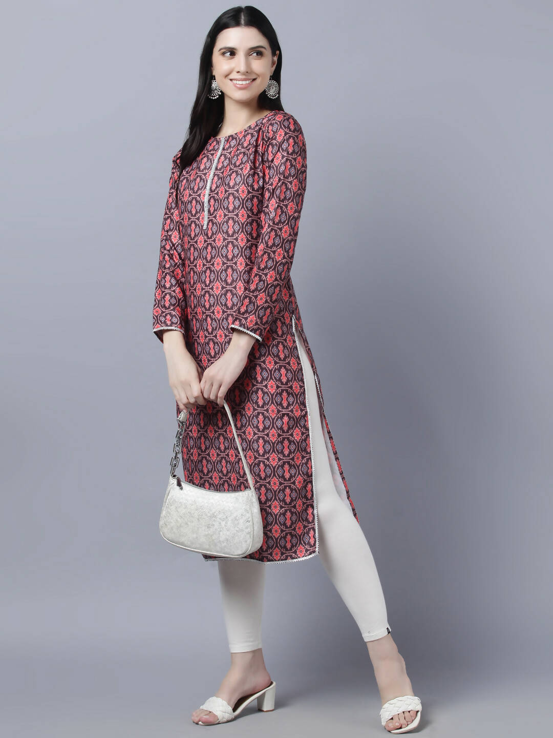 Myshka Women Burgundy Pink Ethnic Motifs Printed Kurta - Distacart