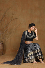 Thumbnail for Juniper Women Black Shantoon Embroidered Flared Lehenga Choli Sets - Distacart