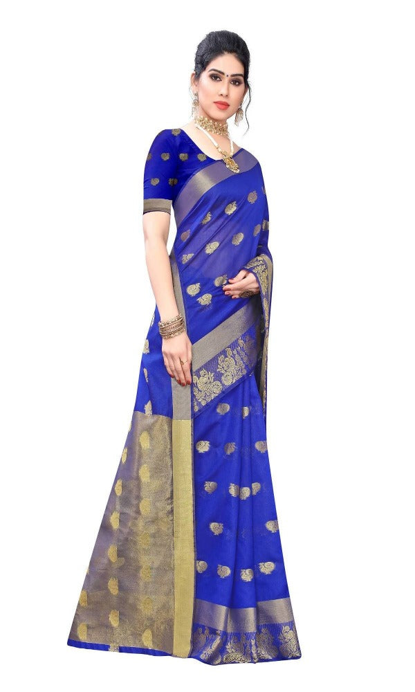 Vamika Banarasi Jacquard Weaving Blue With Gold Print Saree