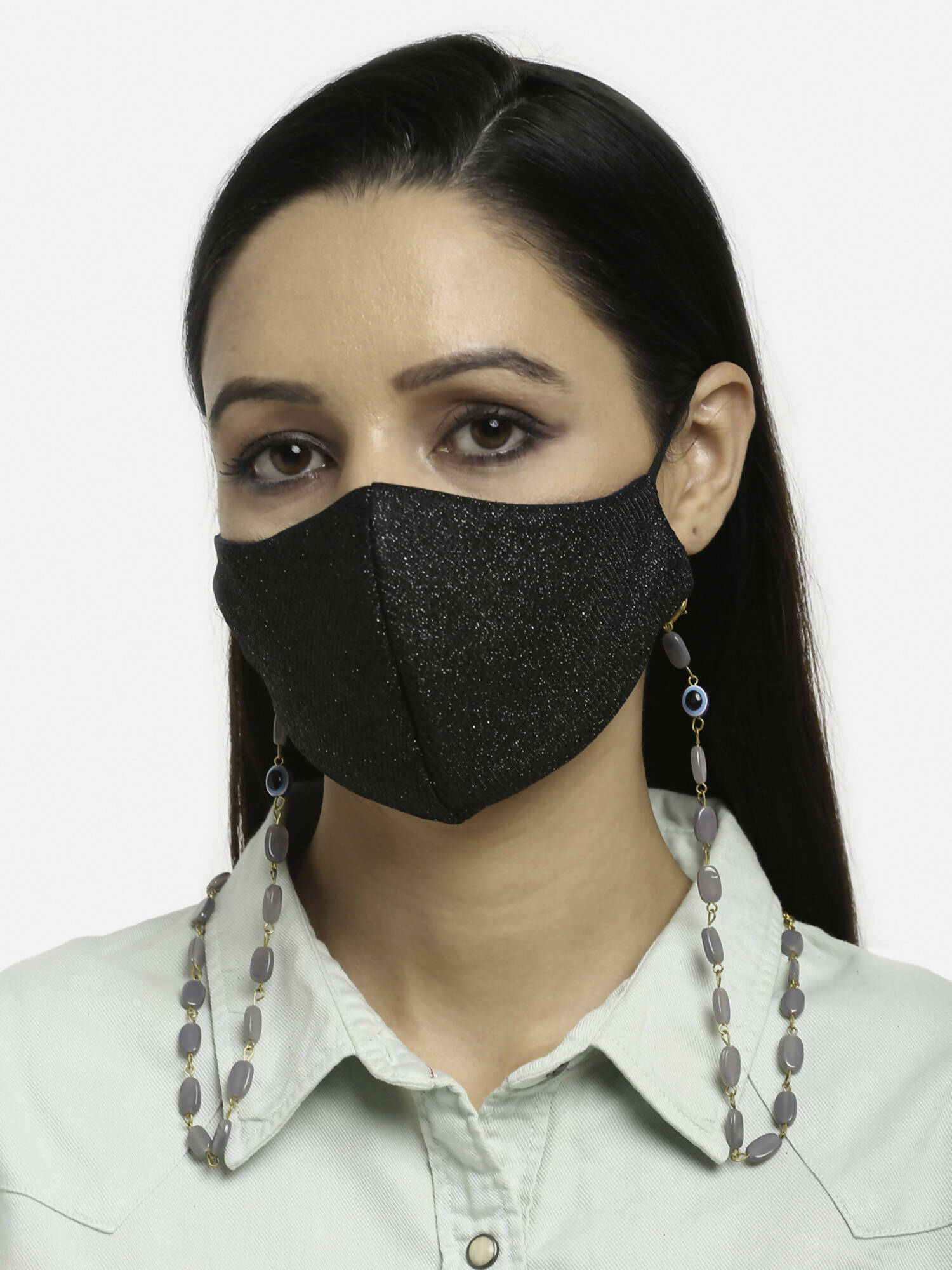 Grey Gold-Toned Alloy Gold Plated Mask Chain - Ruby Raang - Distacart