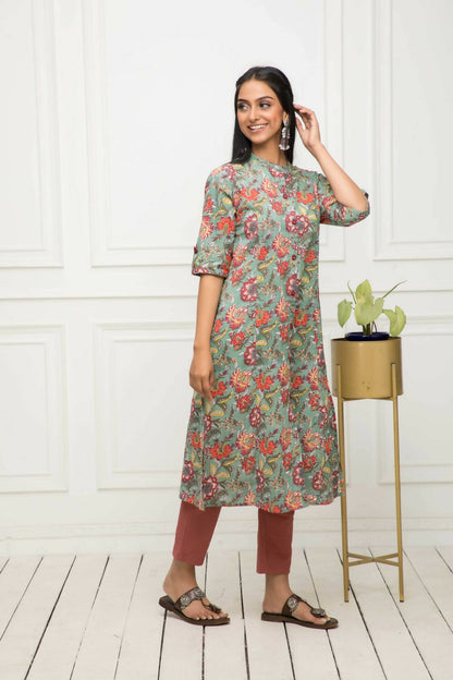 Myshka Women Multi Solid Cotton A-Line Round Neck Kurtas - Distacart