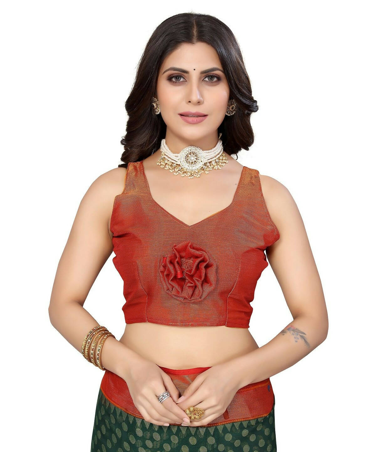 Vamika Green Chiffon Brasso Bollywood Style Woven Saree (DIMPLE GREEN) - Distacart
