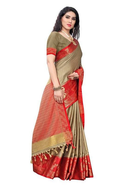 Vamika Banarasi Jacquard Weaving Brown Saree (DHONI CHIKU)