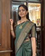 Thumbnail for DEIANA'S Beautiful Golden Jari with New Design Soft Lichi Silk Saree - Green - Distacart