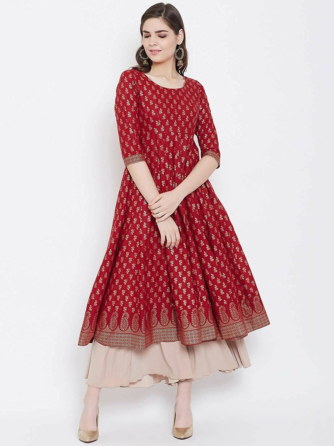 Cheera Embellished Daily Wear Cotton Blend Kurta - Red - Distacart