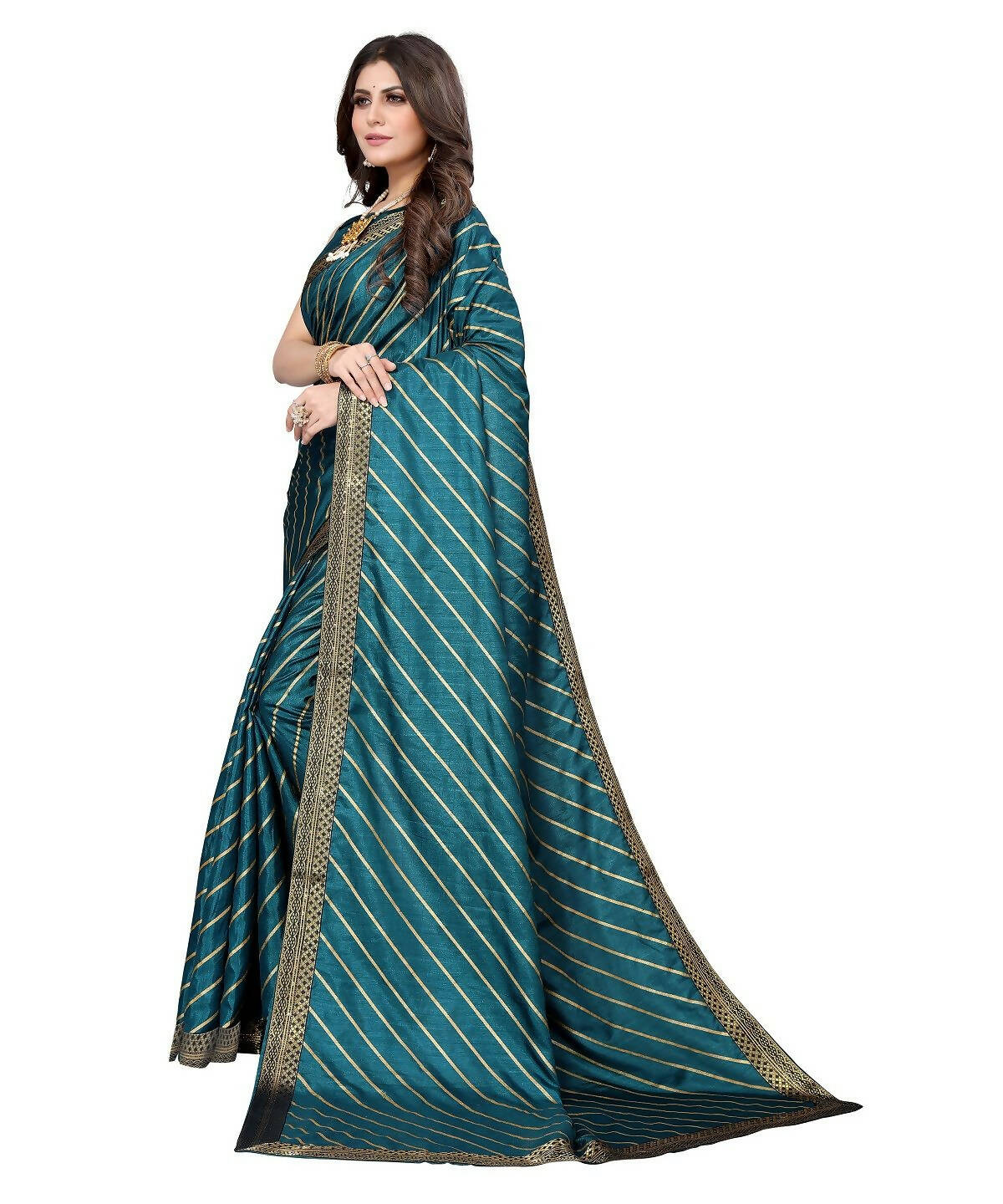 Vamika Dola Silk Rama Green Lace Border Bollywood Style Saree (SUCHI RAMA) - Distacart