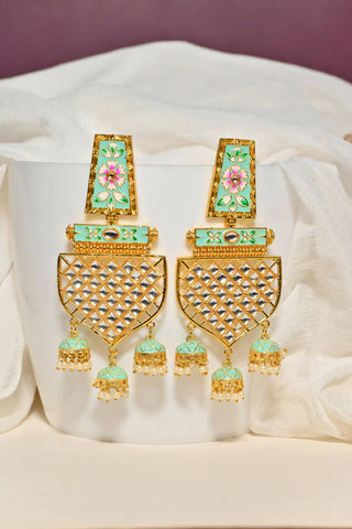 Traditional Gold-Plated Meenakari Green Jhumka Jhumki Earrings By House of Ree - Distacart