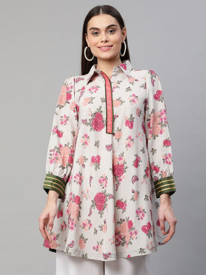 Ahalyaa Women Beige Crepe Digital Floral Print Tunic - Distacart
