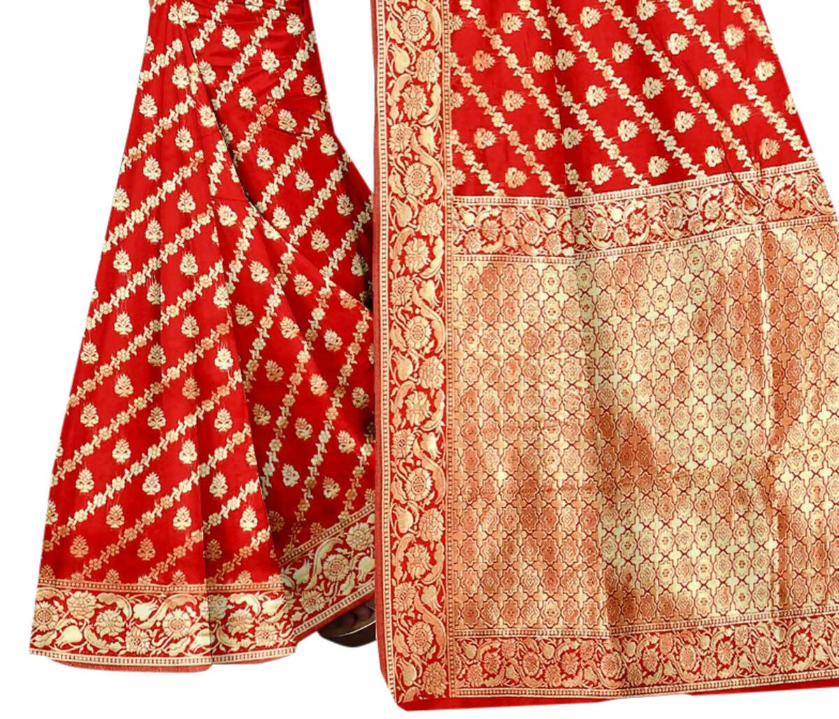 Vamika Weaving Banarasi Jacquard Saree - Red - Distacart