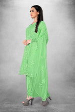 Thumbnail for Green Heavy Organza Silk Embroidered Unstitched Dress Material - Amara - Distacart
