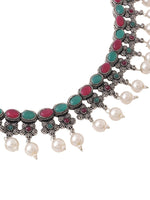Thumbnail for NVR Women Silver-Plated Stone Studded Oxidised Silver Jewellery Set - Distacart