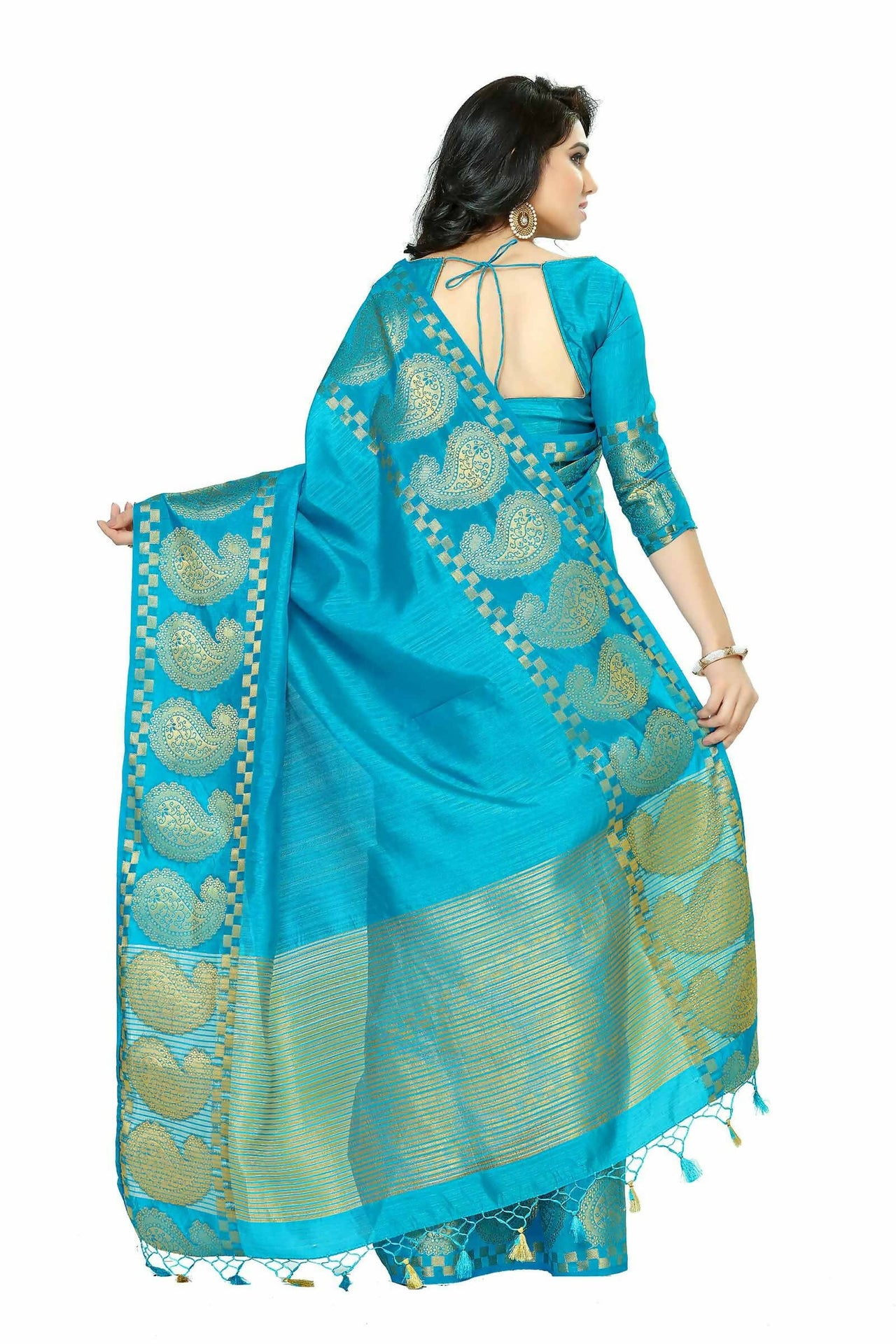 Mimosa Women's Banarasi Tussar Silk Turquoise Blue Saree - Distacart