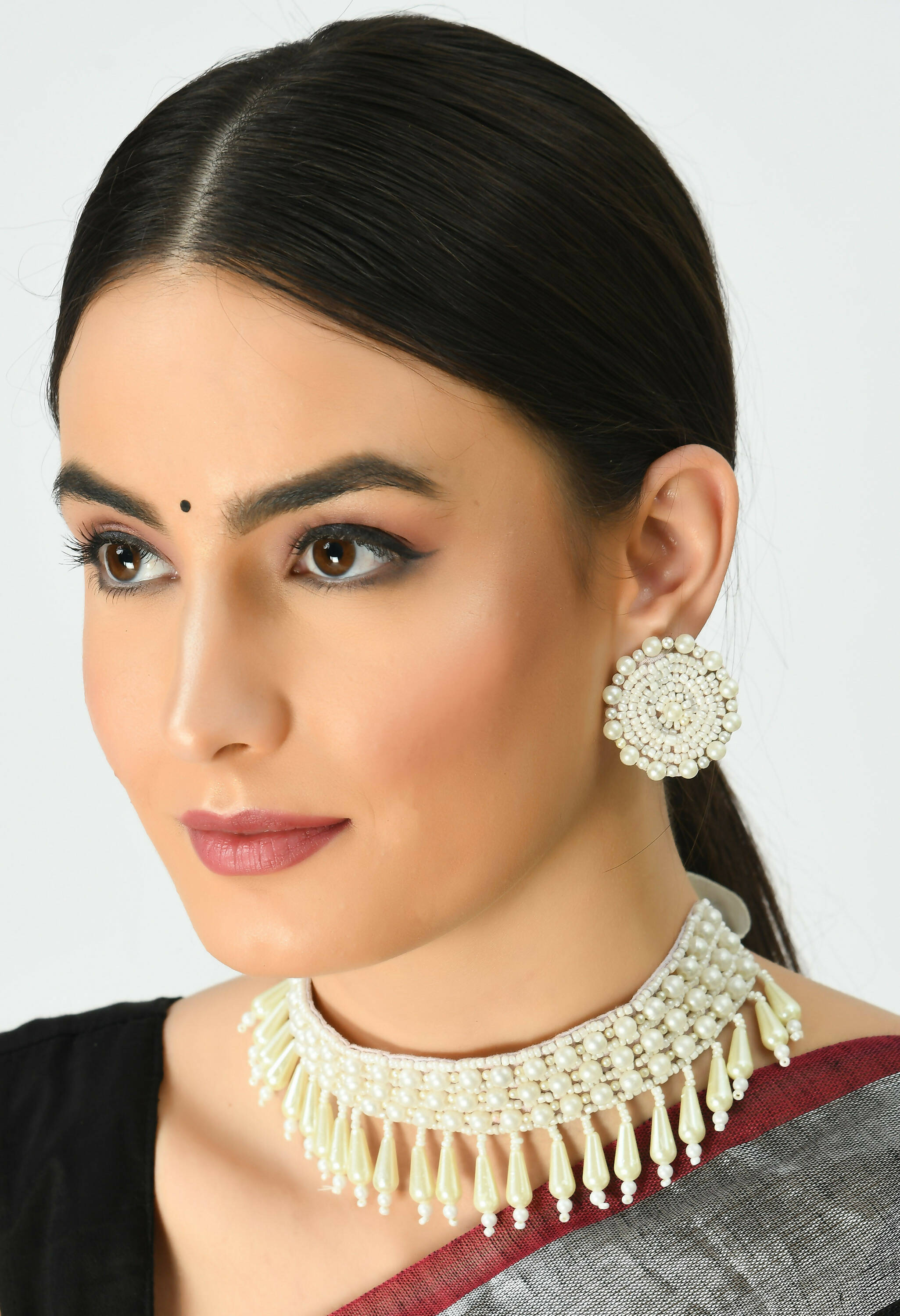 Mominos Fashion Johar Kamal Off White Handicraft Pearls Necklace with Earrings For Women - Distacart