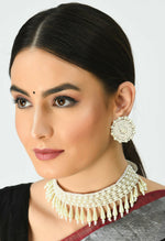 Thumbnail for Mominos Fashion Johar Kamal Off White Handicraft Pearls Necklace with Earrings For Women - Distacart