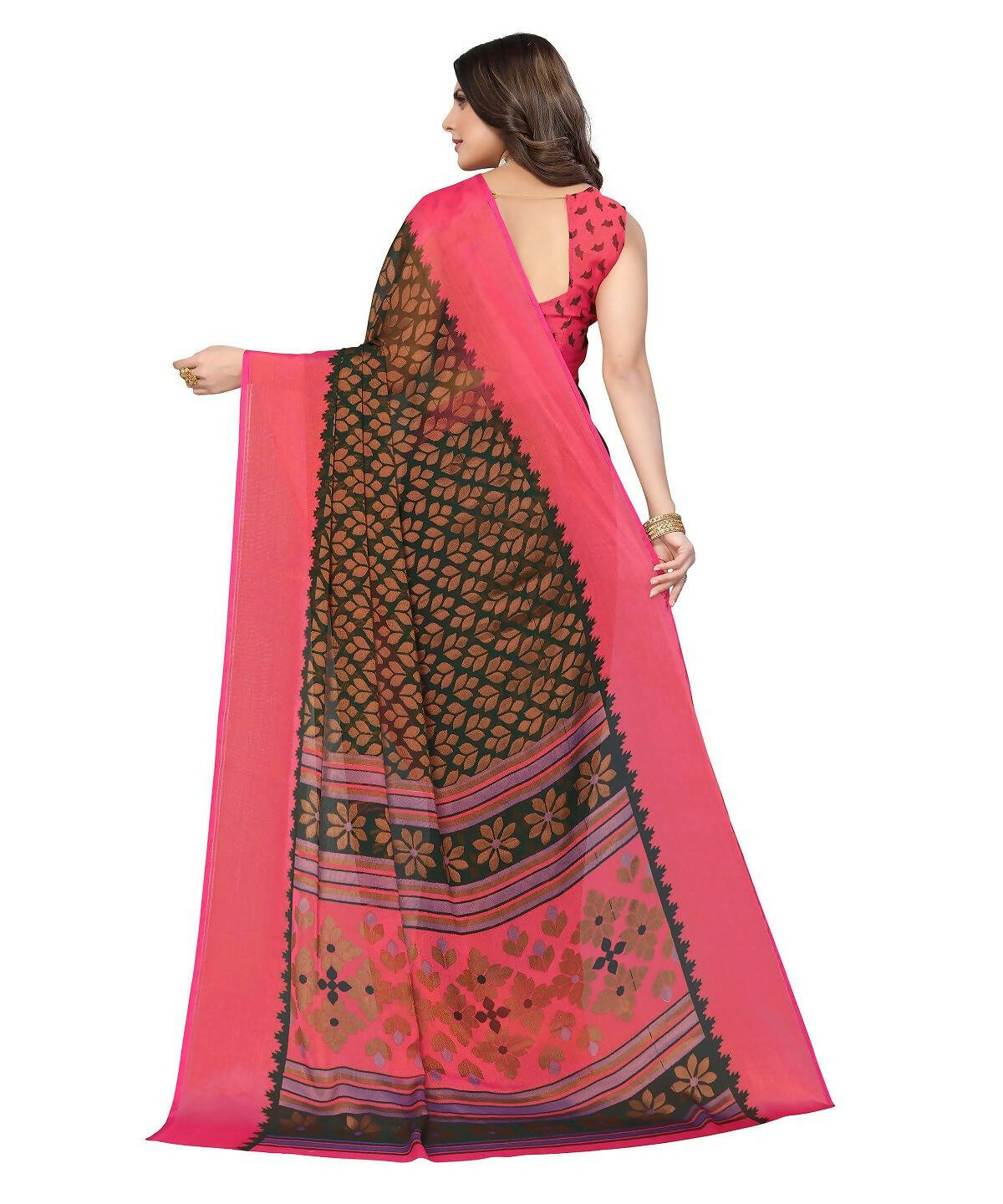 Vamika Green Chiffon Brasso Bollywood Style Woven Saree (ALIZA GREEN) - Distacart