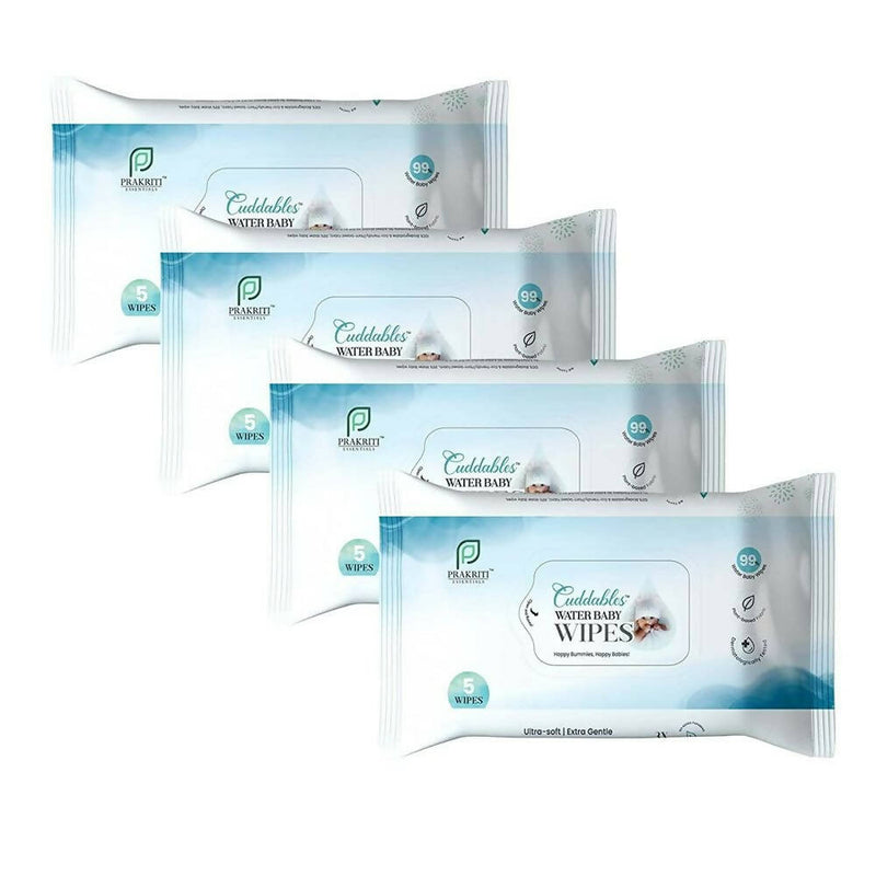 Cuddables 99% Water Baby Wipes - Natural Plant Made Cloth Wipes | 5 Pcs Wipes, Pack of 4 (20 Wipes) - Distacart