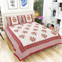 Thumbnail for Floral Print Queen Size 90x108 Inches Jaipuri Flat Bed Sheet Bedspread with 2 Pillowcases - Distacart